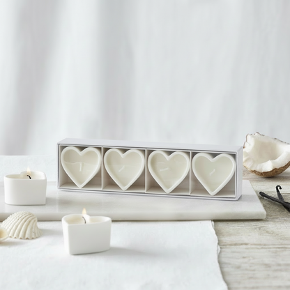 Seychelles Heart Tealights: Tropical Scented Ceramic Votives (Set of 4)