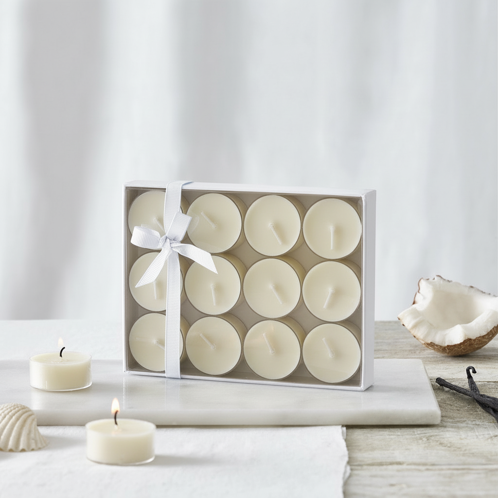 Seychelles Heart Tealights: Tropical Scented Ceramic Votives (Set of 12)