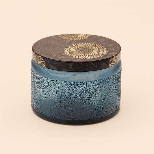 Embossed Gray Glass Candle Jar | Vintage Charm & Textured Design